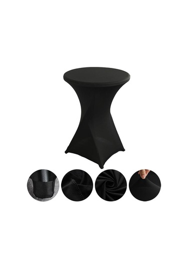 Sones Otel Düğün Dekorasyonu İçin Kokteyl Bar Masa Örtüsü Streç Polyester Ziyafet Yuvarlak Masa Örtüsü, Boyut: 70x110cm Siyah Siyah