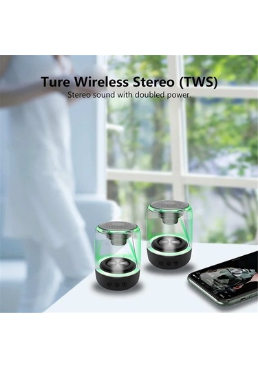 Hangfox C7 Bluetooth 5.0 Hoparlörü - 7 Renkli Işık, Tws Stereo Ses, Taşınabilir, Usb Şarjlı, Siyah