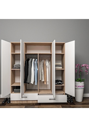 Nuray 4 Kapılı Gardrop Mdf Sis Gri