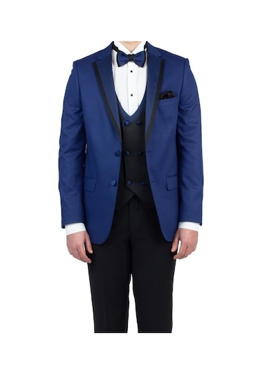 Lacivert Gabardin Mono Yaka Astarlı Yelekli 6 Drop Slim Fit Dar Kesim Smokin Damatlık 1001190153-Lacivert Lacivert Gabardin Mono Yaka Astarlı Yelekli 6 Drop Slim Fit Dar Kesim Smokin Damatlık 1001190153-Lacivert