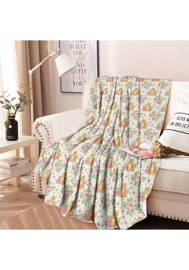 Cat Desenli 47inch Yuvarlak Polar Battaniye, Yumuşak & Hafif, Yetişkin & Çocuk-a27 Cat Floral Rose
