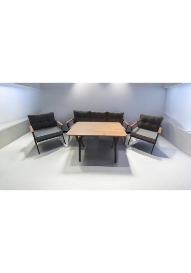 Pi Locca Bahçe Balkon Mobilyası Gri Antrasit 3+1+1 Perla Çam Masa Antrasit - Gri