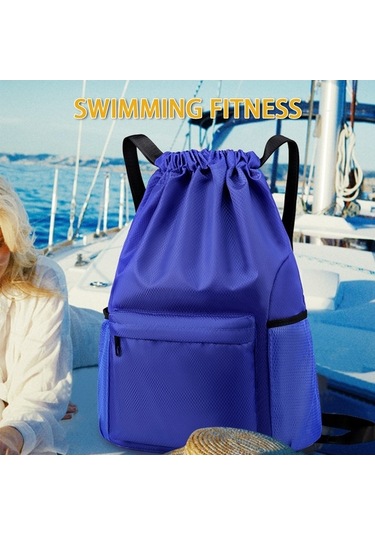 Fortunelane Mini Spor Çanta - Outdoor Antreman Ve Fitness İçin Vücut Suyu Ve Kuru Bölmeli Drawstring Sırt Çantası Göl Mavisi Mavi