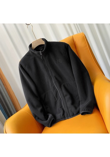 Erkek Kışlık Düz Renk Kuzu Derisi Kalın Ceket Siyah