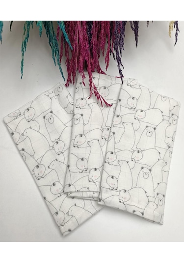 Kutup Ayısı Müslin Örtü Ve 3'Lü Mendil Seti Çok Renkli