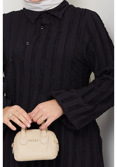 Çapraz Bağlamalı Bürümcük Elbise 1617 - Siyah Siyah