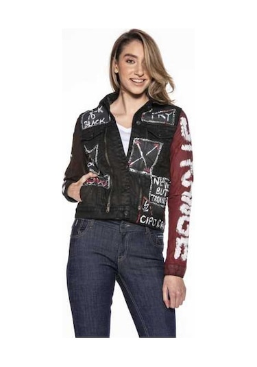 Wj172 Kadın Back To Black Baskılı Kot Ceket Black