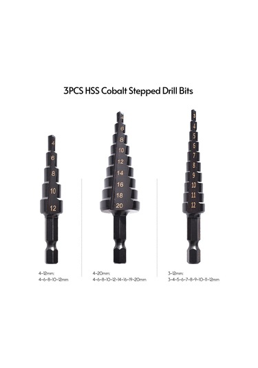 Kangvka 3'lü Hss Nitrid Kaplı Siyah Basamaklı Matkap Ucu Seti 3-12, 4-12, 4-20mm Altıgen Saplı Delme Ve Genişletme Aleti - Opp Paketli