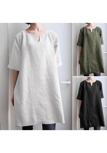 Kadın Düz Renk V Yaka Günlük Midi Elbiseler Beyaz