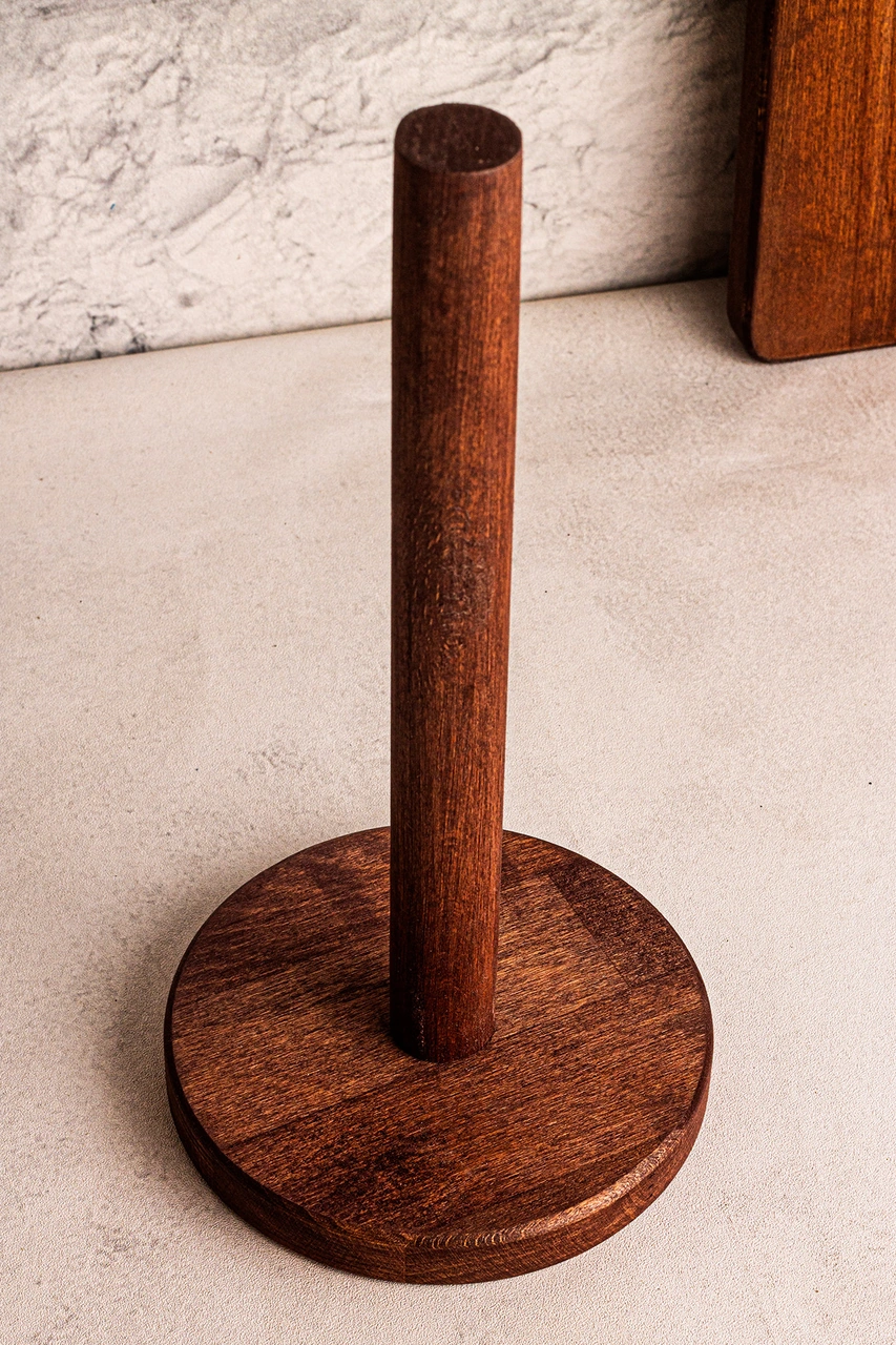 Snippy Rully - Ahşap Kağıt Havluluk Masaüstü Rulo Kağıt Havluluk Dik Peçetelik Kahverengi