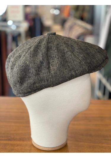 Peaky Blinders Tarz İngiliz Model Balıksırtı Desen Kaşe Kumaş Kasket Şapka Kahverengi Açık