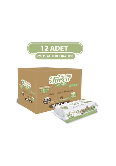 Baby Turco Doğadan Yenidoğan Islak Bebek Havlusu 12 X 90 Yaprak