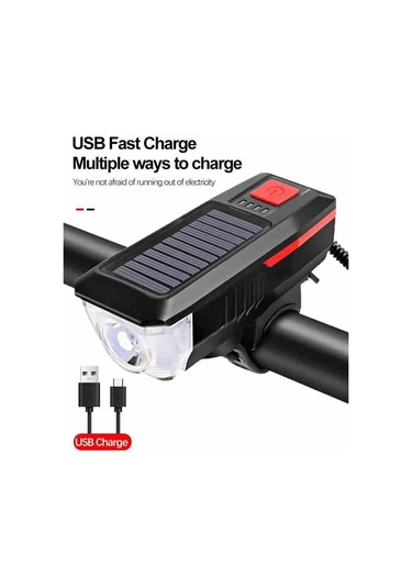 Robesbon Solar Enerjili USB Şarjlı Bisiklet Ön Far ve Korna