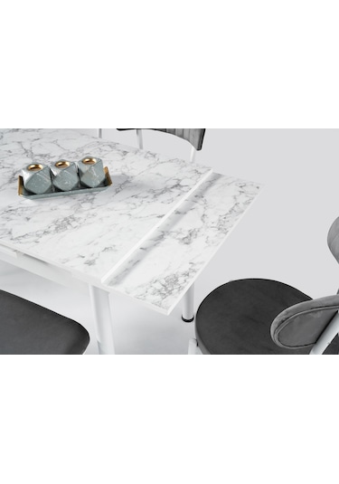 Smart Yandan Açılır Mutfak Masası 60x90cm Beyaz Mermer