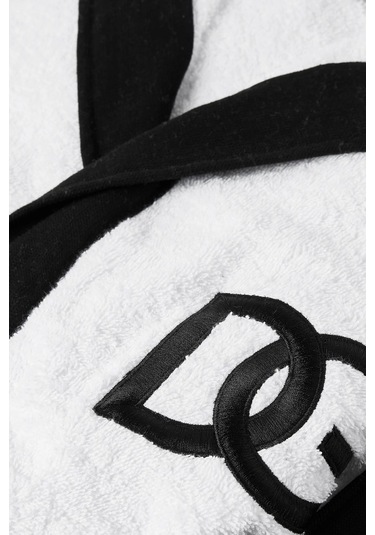 Dolce & Gabbana Casa Unisex Logo Işlemeli Kapüşonlu Bornoz, Pamuklu, Yumuşak Beyaz