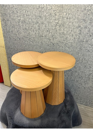 Kayın Kaplamalı Mdf Mantar Sehpa 3 Lü Set