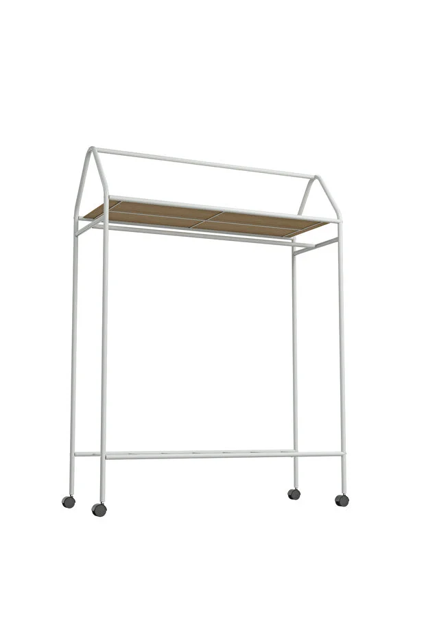 Tekerlekli Home Hanger Metal Askılık Ayaklı Askılık Beyaz
