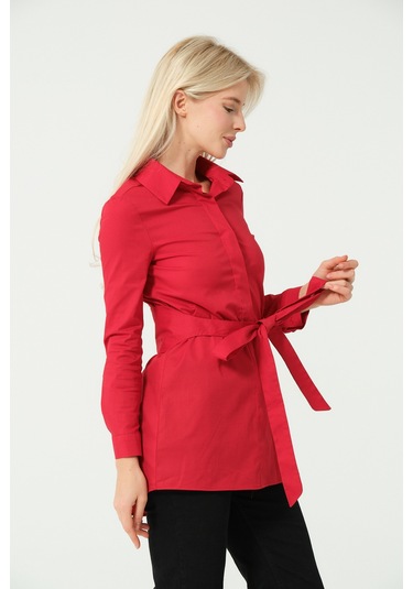 Bağcık Detay Tunik Gömlek Kırmızı