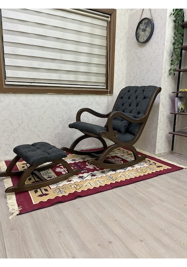 Asedia Rustik Ceviz Nefti Yeşil Döşemeli Sallanan Sandalye