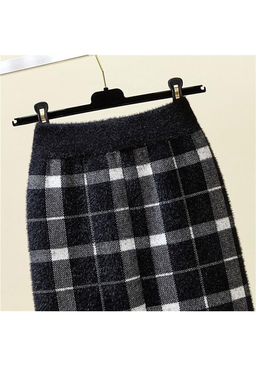 Sonbahar Kış Kadın Midi Örme Etek Kadın Etek Yüksek Bel Kalınlaşmak Taklit Vizon Kadife Katı Ince Etekler Beyaz