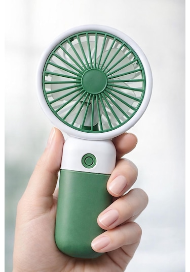 Standlı 3 Mod Şarjlı El Fanı 5 Kademe Seyahat Masaüstü Vantilatör Taşınabilir Mini Fan Yeşil F139