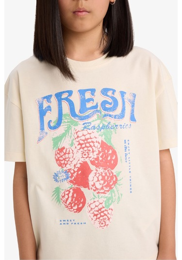 Defacto Kız Çocuk Relax Fit Bisiklet Yaka Baskılı Kısa Kollu Tişört E0355a825smer235 Ekru