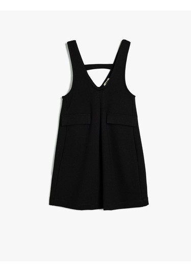 Koton Jile Elbise V Yaka Kapaklı Cep Detaylı Viskon Kumaş Siyah 5wkg80036ak Siyah