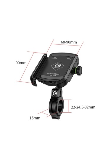 Kewig M8s Bisiklet Alüminyum Navigasyon Dağı Açık Bisiklet Cep Telefonu Tutucu Siyah Siyah