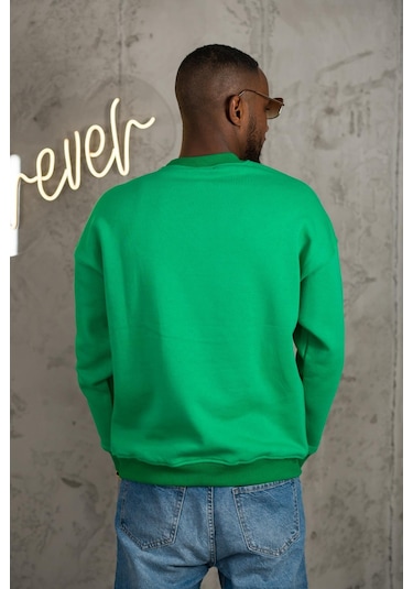 Oversize 3 İplik Bisiklet Yaka Torba Cepli İçi Polarlı Basic Sweatshirt 001
