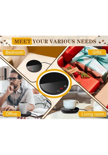 Gajeena 110v Amerikan Standartlı Sıcaklık Regülasyonlu Bardak Isıtıcı - 2 Sıcaklık Seçeneği, 12 Saatli Zamanlayıcı, Su Geçirmez Cam Paneli Siyah