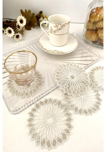 Bogotâ Model Fincan Yanı Sunum Peçetesi 6 Adet Gümüş - Krem