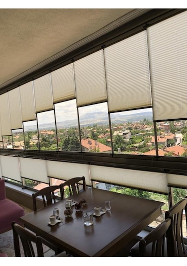 A.kahve 09-09 Plise Perde - Katlanır Cam Balkon Perdesi Açıkkahve