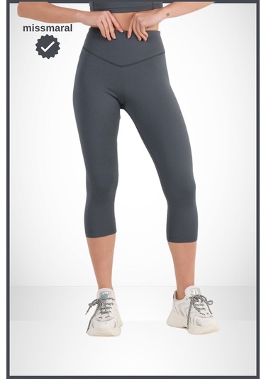 Diz Altı Kapri Tayt Antrasit Yüksek Bel Toparlayıcı Dar Paça Karyoka Dikiş Detaylı Capri 1020 Antrasit