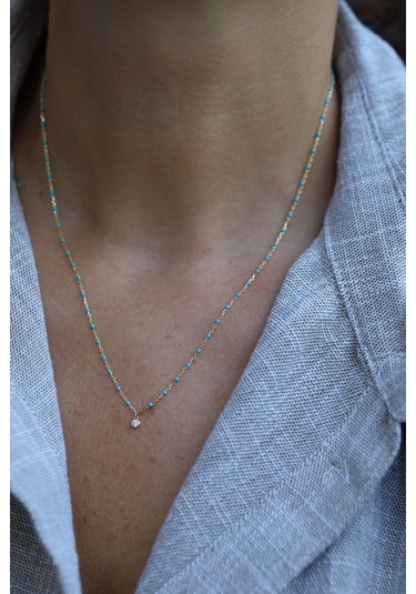 Yenigün Kuyumculuk 14 Ayar Altın Turkuaz Taşlı Ve Tek Taş Detaylı Kolye Kly17570 Sarı Altın