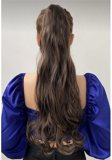 Caş Dekorasyon Kahverengi Renk Çıtçıtlı Dalgalı At Kuyruğu Saç 4a