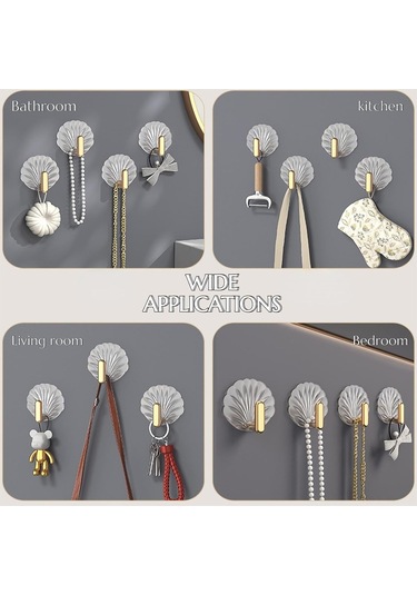 Vkemall Pratik Ve Şık Duvar Askıları: 4'lü Altın Kabuk Desenli Yapışkan Kanca Seti Altın