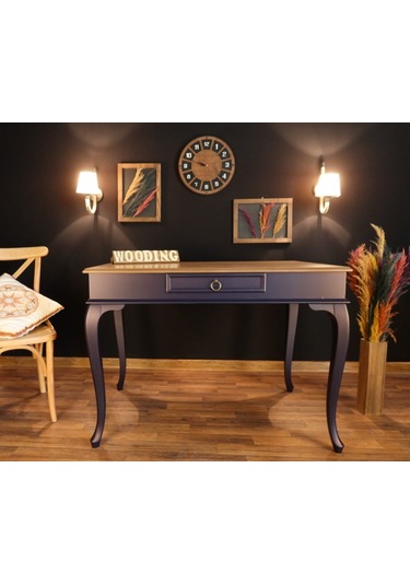 Wooding-Mobilya Wooding 120 Cm Çekmeceli Masif Lacivert Naturel Çalışma Masası