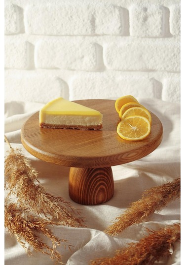 Nishev Ahşap Yuvarlak Ayaklı Pasta Sunum Servis Tabağı Ahşap
