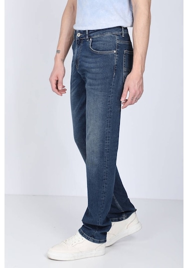 Erkek Koyu Mavi Rahat Kesim Jean Pantolon