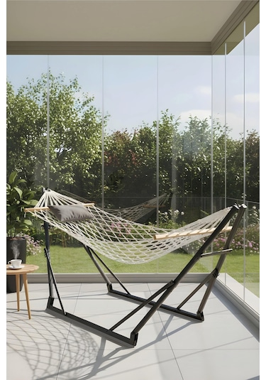 Metatek Katlanır Metal Ayaklı Taşınabilir 3 Kademe Hamak Siyah