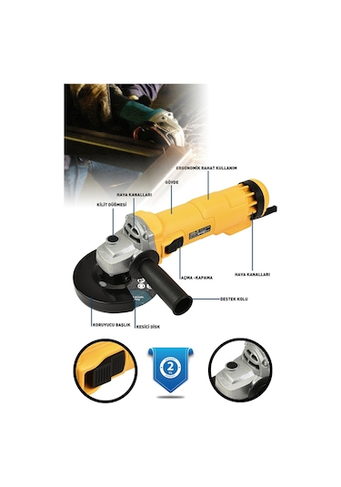Assur ASR352 750 W 125 MM Avuç Taşlama Spiral Sarı