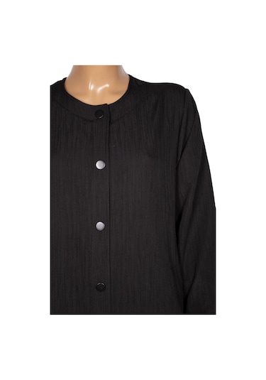 Hesna Kadın Luna Büyük Beden Kırışık Efektli Çıtçıtlı Siyah Kap Ceket Siyah