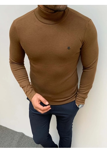 Modefendi Slim Fit A Kalite Pamuk Tam Boğazlı Kazak Camel