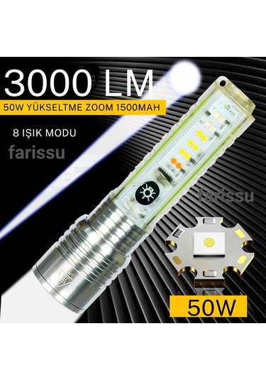 Gold Orion Or-520a Zoomlu Şarjlı El Feneri 50w Zoom Gücü 8 Mod Manyetik Tip-c Şarj Yeşil