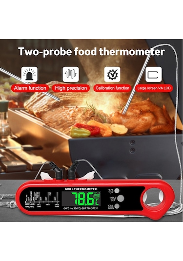 Mufunye Anında Okumalı Dijital Et Termometresi - Çift Problu, Alarmlı, Mıknatıslı Bbq Ve Fırın İçin