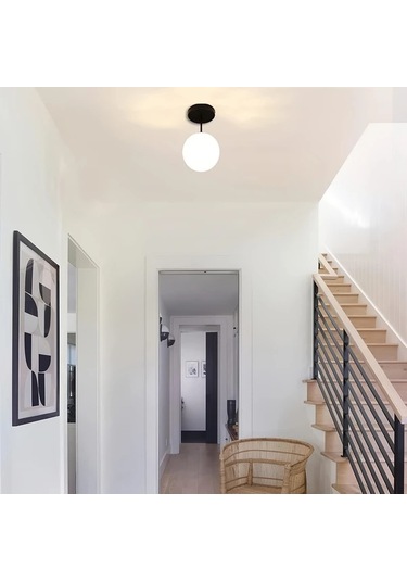 Dashanshop Siyah Modern Yarı Gömme Tavan Lambası Opal Küre Avize E26 Aydınlatma Siyah