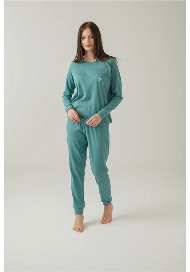 Pamuk & Pamuk Yeşil Fitlli Belden Bağlamalı Pijama Takımı