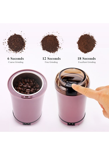 Geeksen Pembe Elektrikli Kahve Değirmeni - Fıstık, Tohum, Baharat Öğütücü - Eu Plug - Ayarlanabilir Öğütme Ayarları - Paslanmaz Çelik Bıçaklar Pembe
