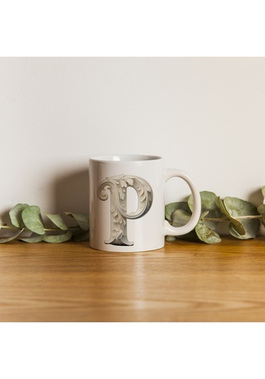 P Harfi Bardak, Monogram 330 Ml Barok Oymalı Görünüm Beyaz