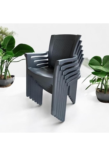 6 Adet Napoli Kalın Bacaklı Kollu Sandalye Koltuk Antrasit Antrasit